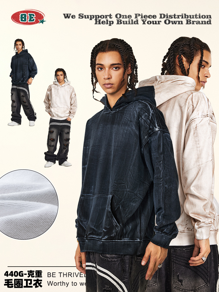 Be Hombres| 2025 otoño de alta calidad industria pesada marca plana para pintar la cabeza de bucle de lana Bajiachao chaqueta para hombres