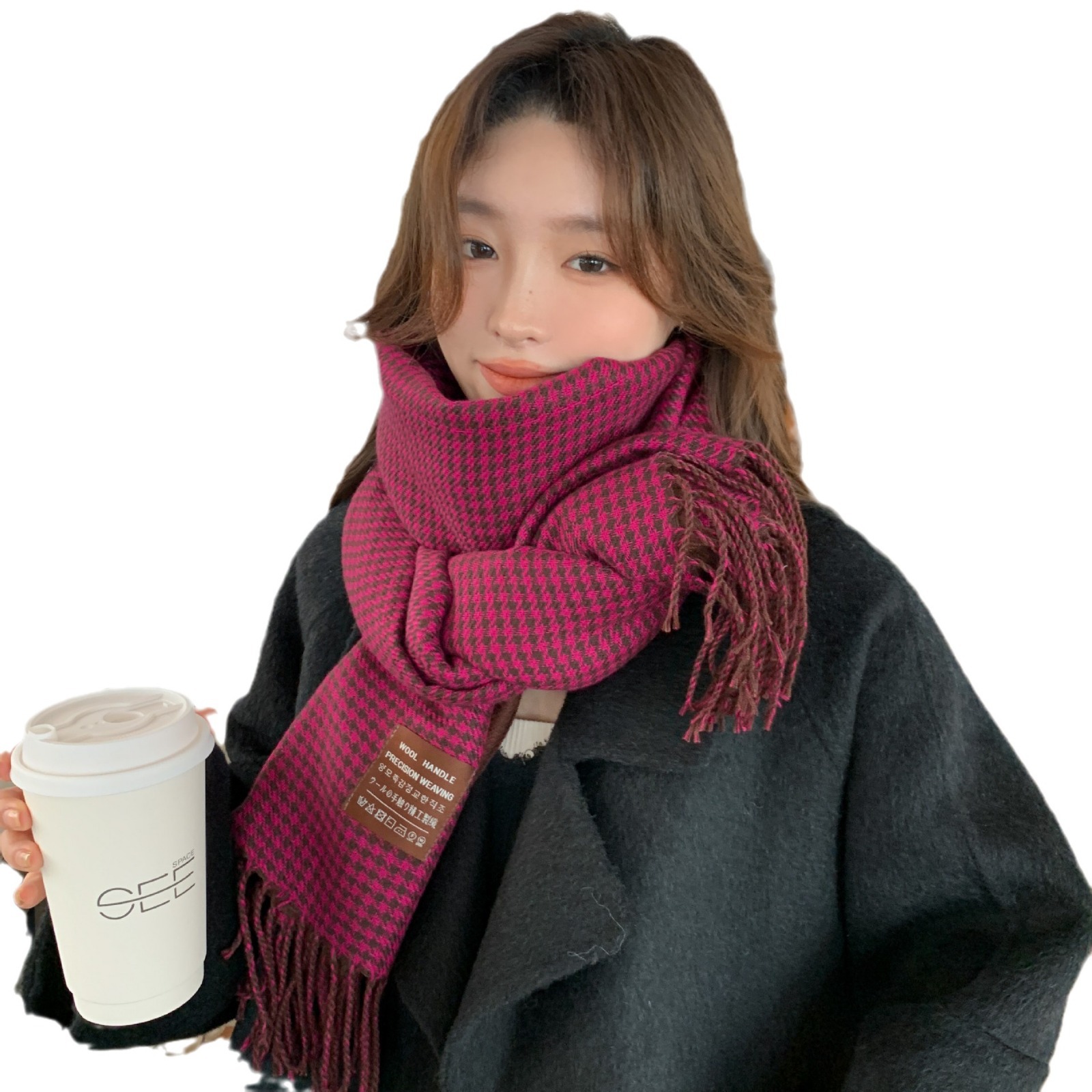 2023 Otoño e Invierno Nuevo estilo atmósfera pareja foto versátil cálido chal largo engrosado bufanda de pata de gallo de doble cara