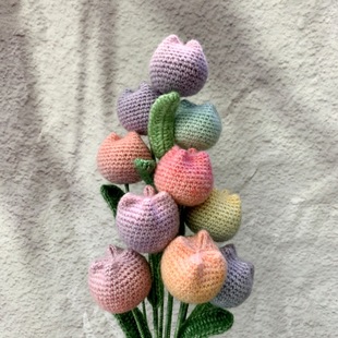 Finished Seahorse Yarn Hand-Knitted Artificial Tulip Crochet Chubby Gift Decoration Crochet Flower