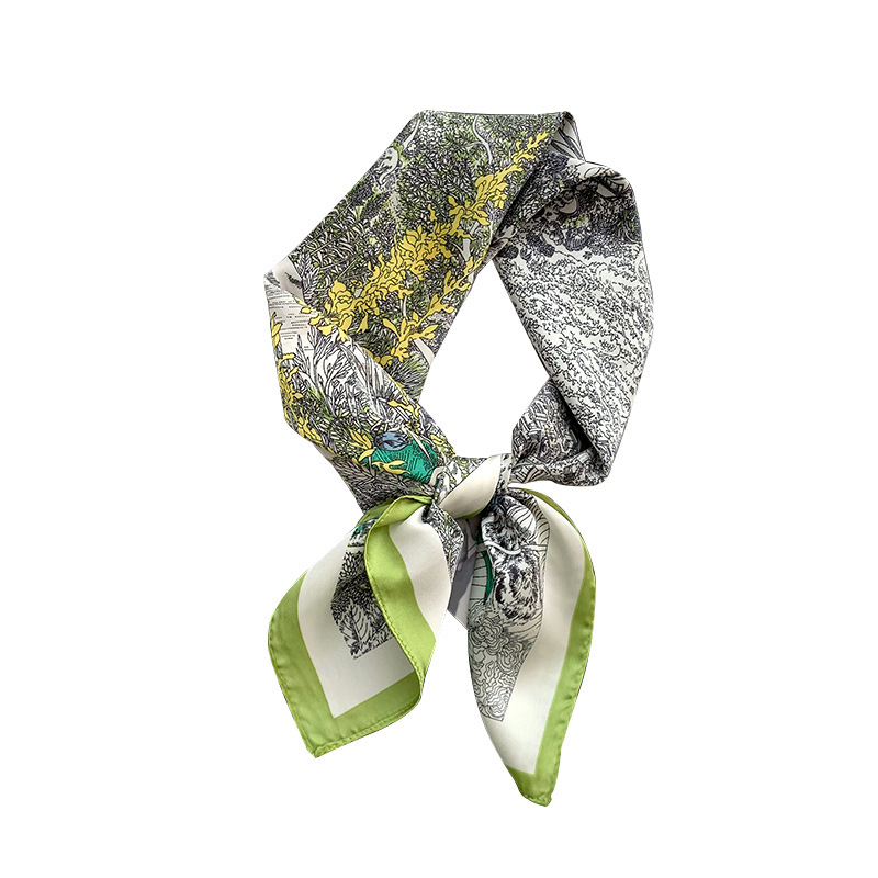 Bufanda de seda, bufanda cuadrada, sentido avanzado, nueva bufanda de seda de simulación, chal estampado, bufanda decorativa de todo fósforo, pañuelo en la cabeza, cinturón para el cabello, cabello atado