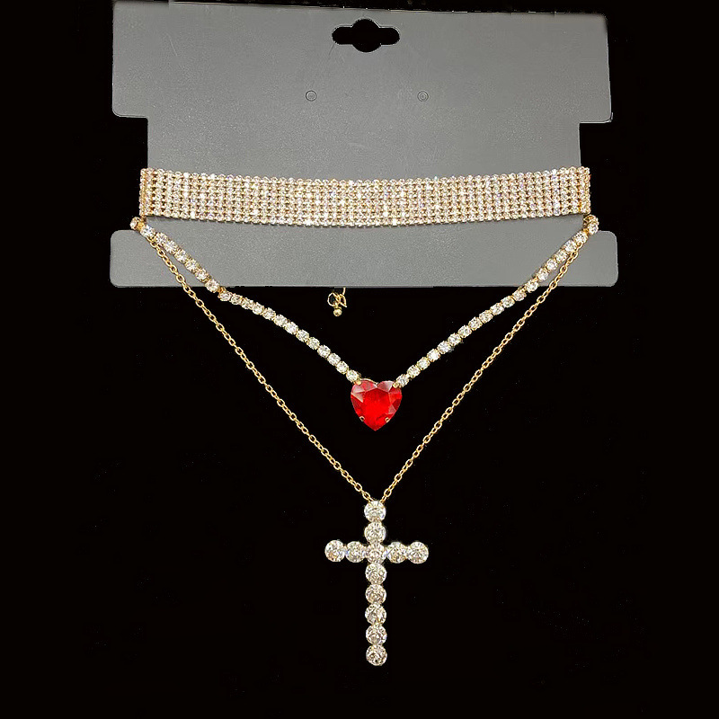 Elegant Glam Cross Heart Shape Alloy Rhinestone Copper Women's Pendant Necklace display picture 8