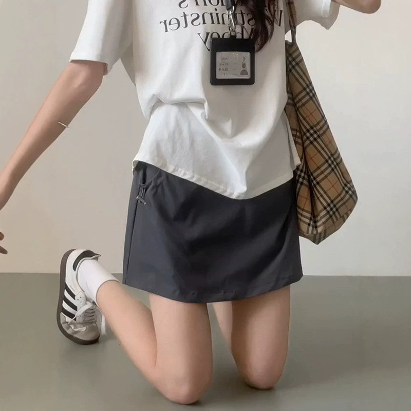 Gray Workwear A-Line Skirt for Women, Summer Hip-Hugging Sports Short Skirt Pants, 2026 New Style for Petite Outfits