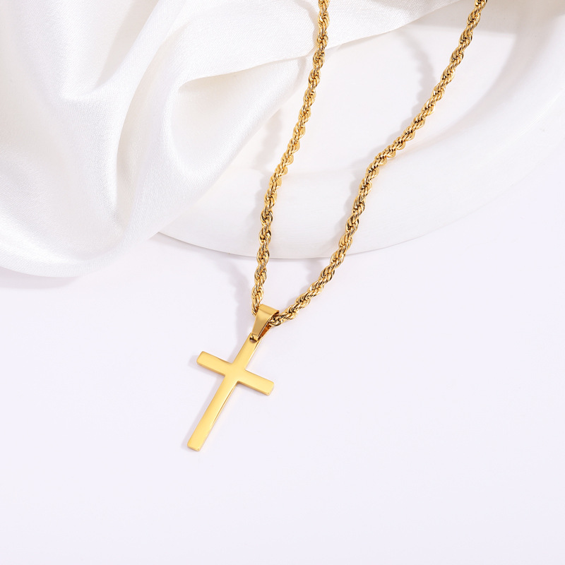 Titanium stalen kruis ketting voor heren met gedraaide schakel_voghion.com