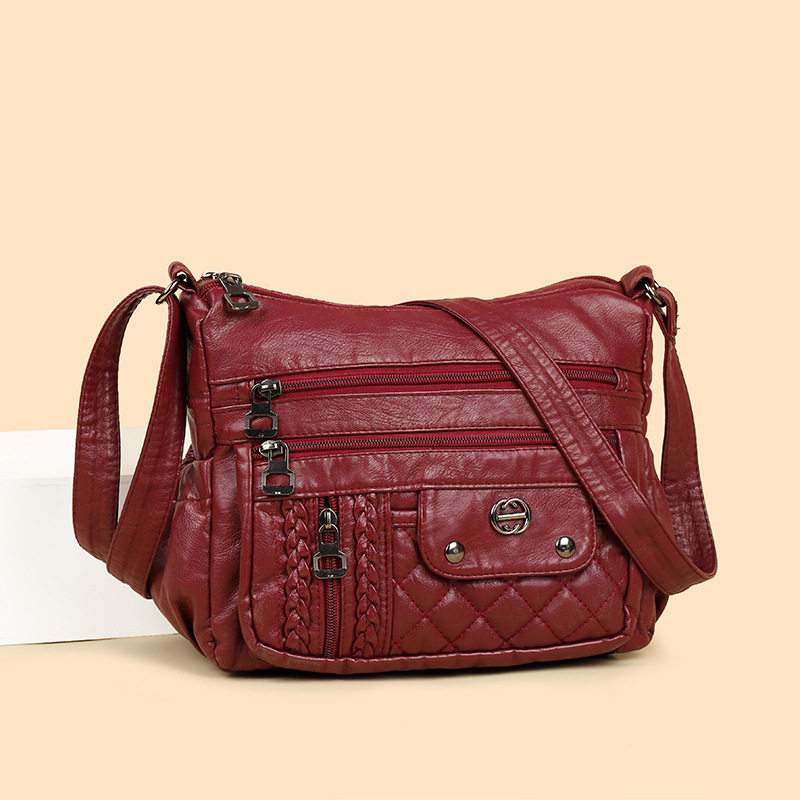 跨境2025新款女包妈妈包单肩潮流外贸女斜跨包水洗皮挎包批发