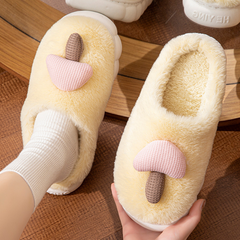 Mushroom Cotton Slippers Women's Cute Winter Indoor Home Warm Feet Cold-proof Plush Warm Slippers for Men