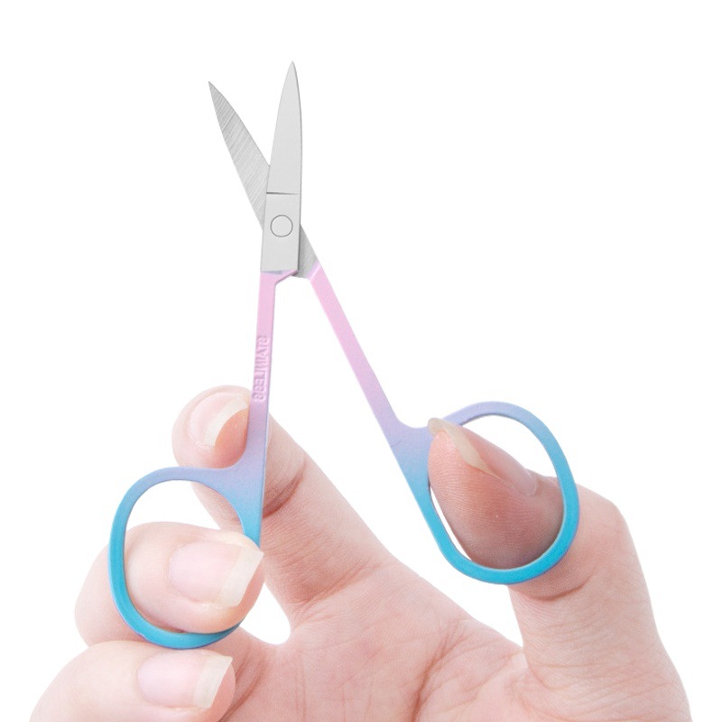 Suministro directo de fábrica herramientas de belleza Acero inoxidable oro rosa corte de cejas 21,5 tijeras gruesas nariz tijeras de pelo corte de cejas tijeras de belleza