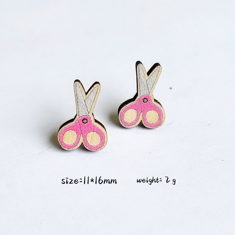 1 Pair Cartoon Style Book Rainbow Apple Wood Printing Women's Ear Studs display picture 4
