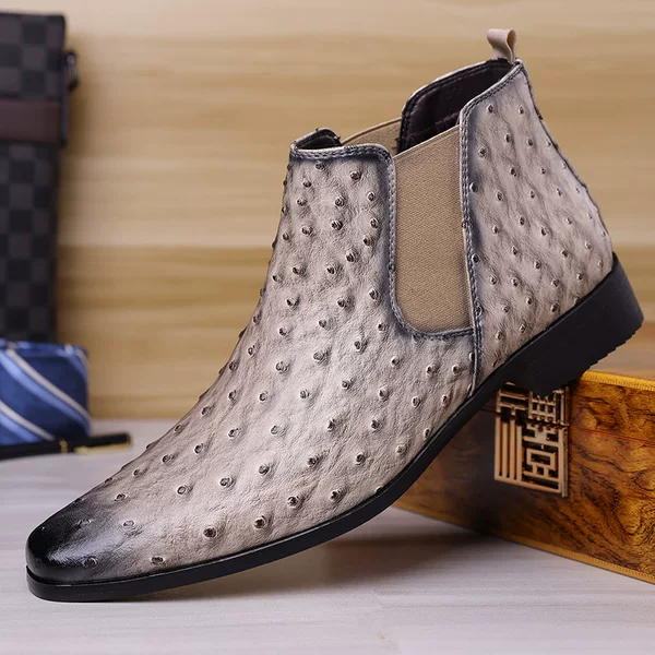 Cross-Border Factory Export Square-Toe Mid-Calf Boots Retro Embroidered Ostrich Pattern Men's Large Size Knight Boots 38-48