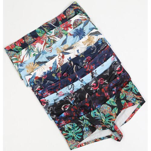Fashionable, low-waist printed breathable boxer panties, men's U-convex mesh, moisture absorption, sweat-wicking, flat pants, men