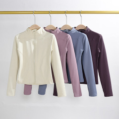 瑜伽服女夏季緊身速干顯瘦上衣高級感訓練跑步立領健身服運動外套