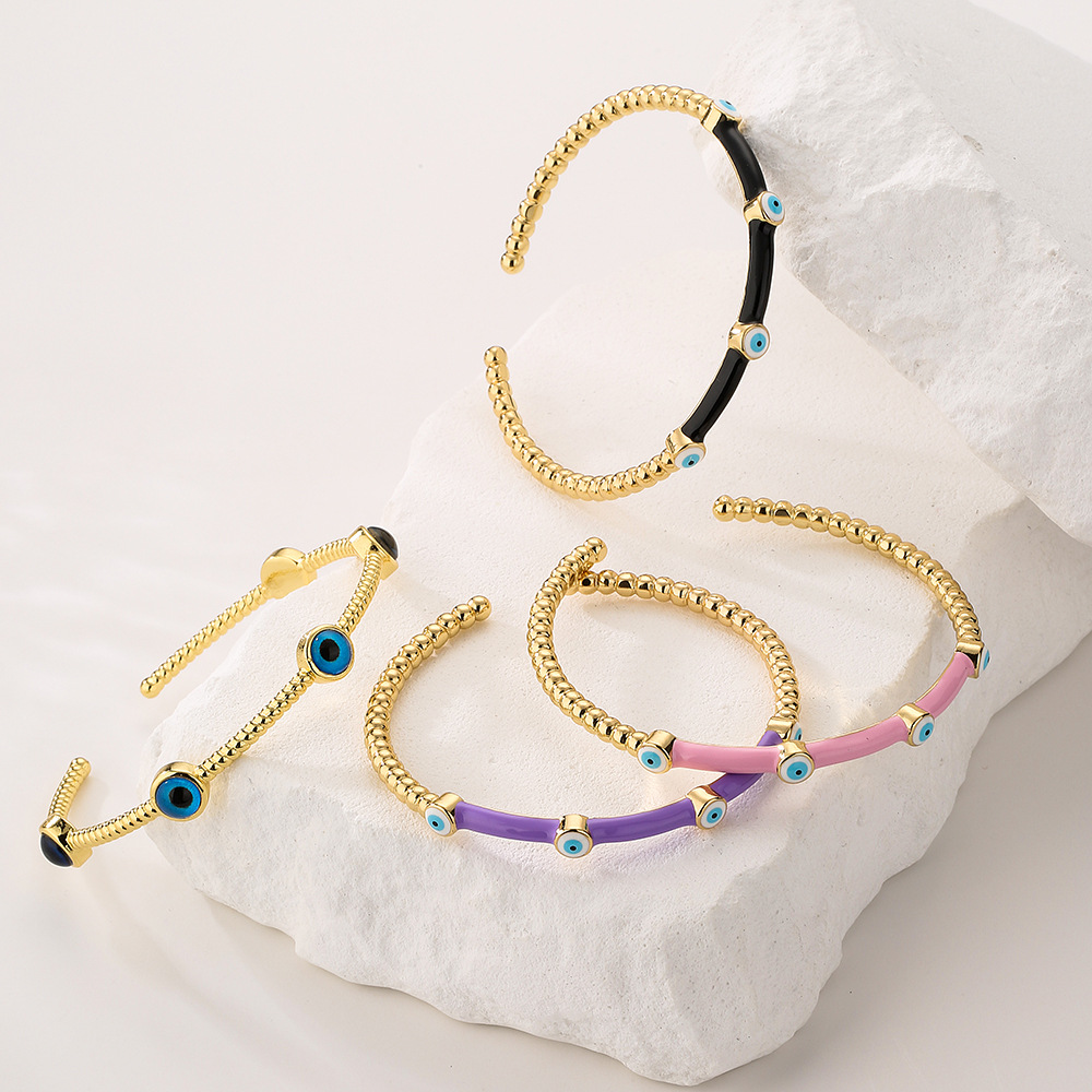 Fashion Simple Style Devilu0027S Eye Color Block Copper Bangle
