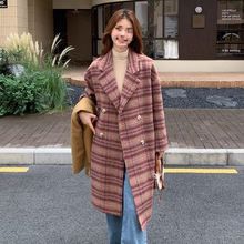 格纹毛呢外套女冬季新款韩版复古气质感中长款夹棉呢子大衣有吊牌