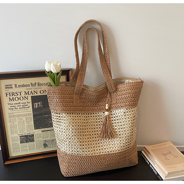 Bolsa de paja de gran capacidad para mujeres 2026 primavera nueva moda trenzada bolsa de brazo bolsa de viaje ocio bolsa tote bolsa de playa image 8