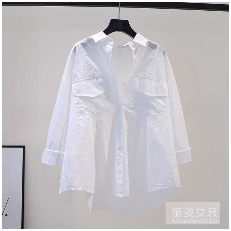 2025早春新款东大门粉色背后褶皱宽松POLO领女长袖衬衣汉服新中式|undefined