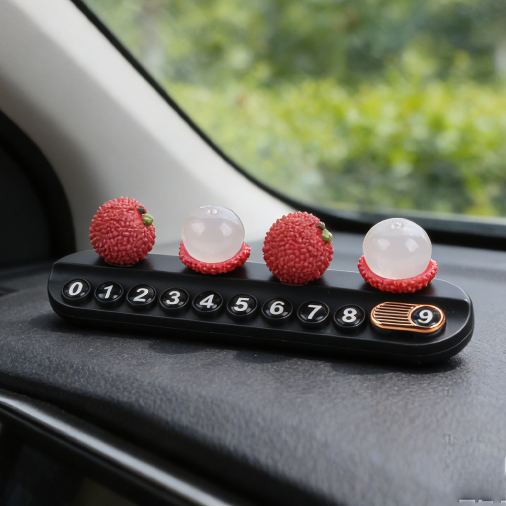 Tarjeta telefónica de movimiento de automóviles, tarjeta de estacionamiento temporal, decoración de automóviles de frutas personales, adornos de litchi