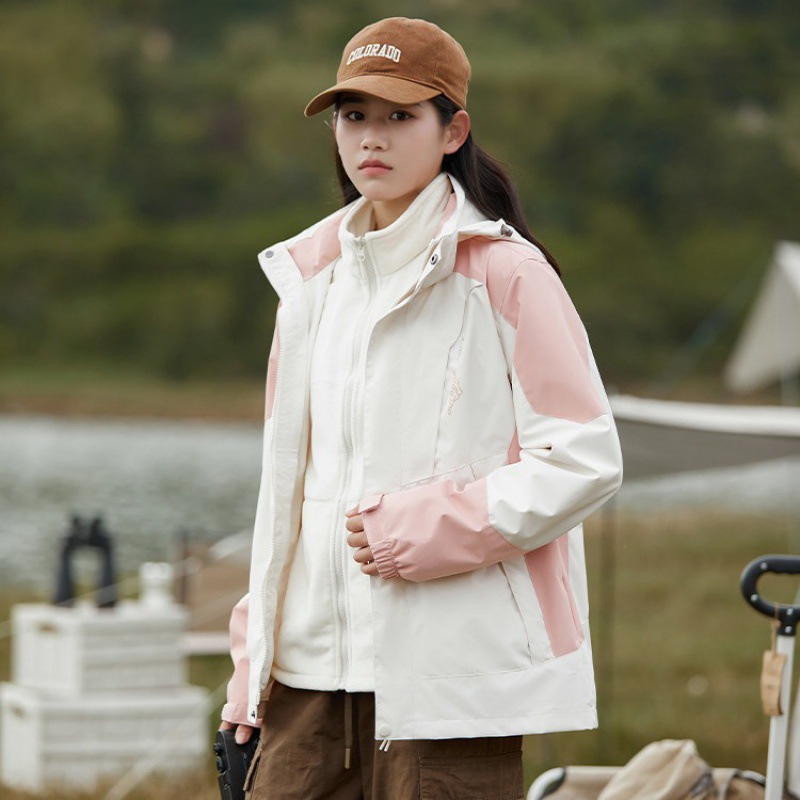 Chaqueta Impermeable 3 en 1 de Dos Piezas para Mujer A Prueba de Viento Desmontable para Exterior