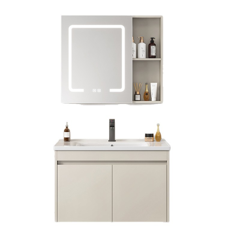 Cabinet de baño de aluminio de aire crema combinado hotel en cerámica lavabo lavabo lavabo de esquina redonda lavabo