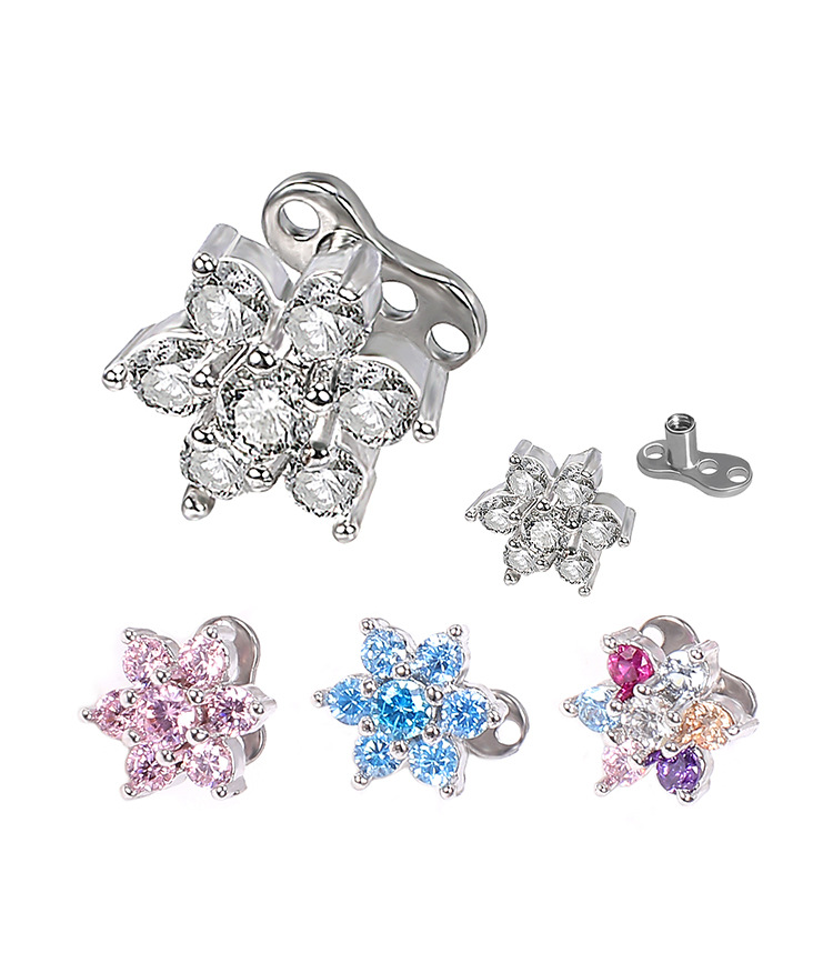 316L Stainless Steel Nail Flower Puncture Jewelry - European American Exaggerated Multi-Diamond Flower Nail Body Jewelry Wholesale detail image 7