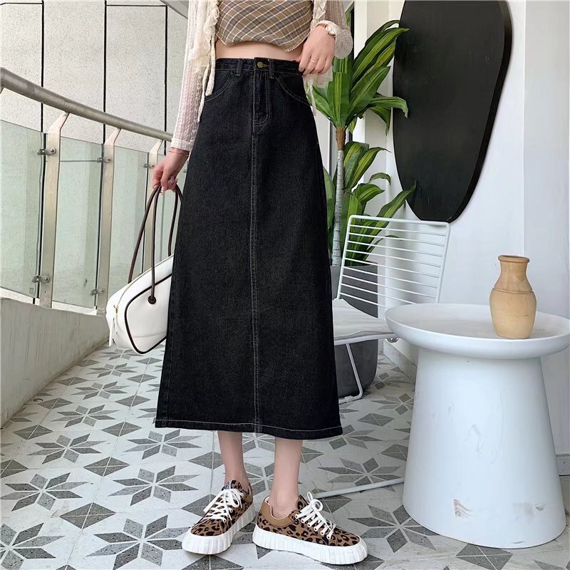 Denim Skirt for Women, New Summer Style, Fashionable and Versatile, High-Waisted, Korean Style, Simple Mid-Length A-Line Hip-Hugging Skirt