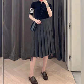 TB高版女士春夏季新款纯色长裙四季款百搭基础开叉长裙羊毛裙