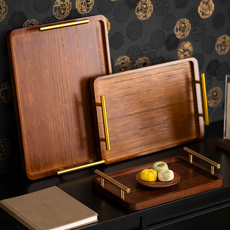 2025 New Modern Minimalist Metal Handle Household Bamboo Multifunctional Tea Tray and Tea Set Storage Tray