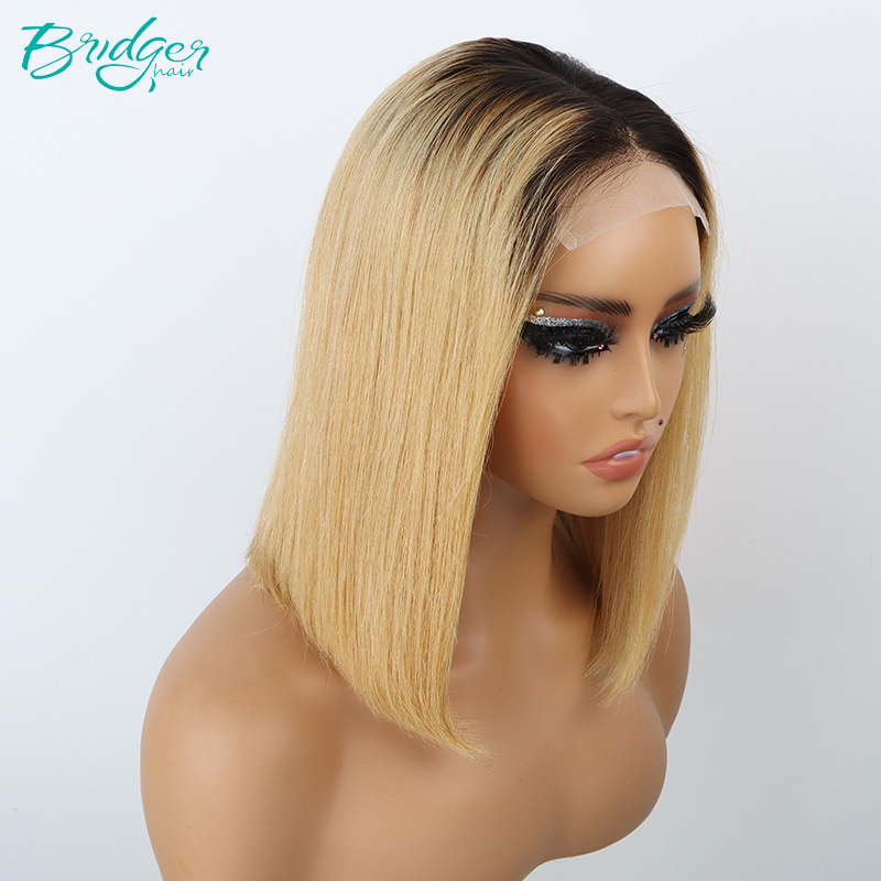 Echthaarperücke T1b/27 Ombré Farbe Double Drawn Bob Schnitt_voghion.com