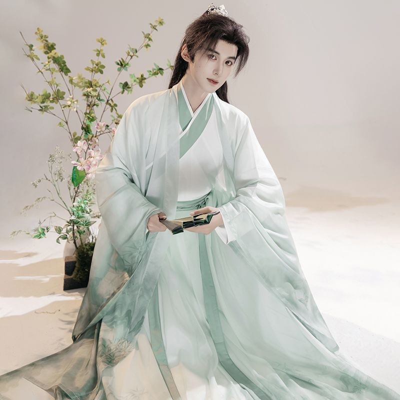 Warm Maple Original Hanfu Set for Men and Women, Wei-Jin Style, Wide Sleeves, Cross Collar, Waist-Length, Fantasy Ancient Costume, Elegant and Graceful for Students