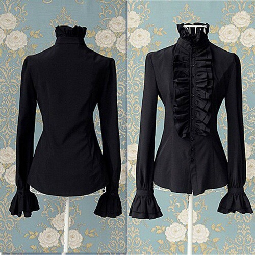 Ruffled Slim Fit Flared Long Sleeve Shirt