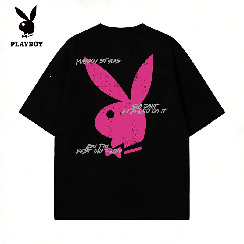 Playboy Spring and Summer Printed Short-Sleeved T-Shirt, Double Yarn Cotton, Soft and Moisture-Wicking Top, Comfortable and Breathable Playboy Spring and Summer Printed Short-Sleeved T-Shirt, Double Yarn Cotton, Soft and Moisture-Wicking Top, Comfortable and Breathable