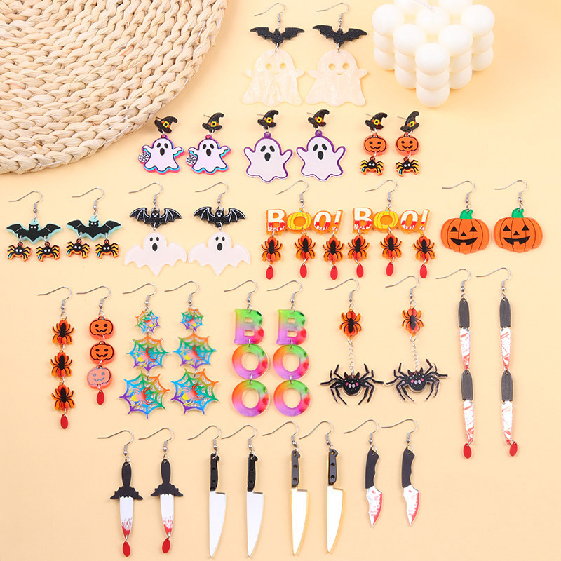 クロスボーダーハロウィン要素クリエイティブイヤリングコントラストカラーゴーストアクリルイヤリングファッショナブルでクールなイヤリングイヤリング女性用|undefined