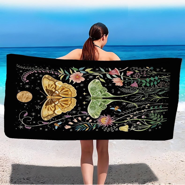 Plant and Flower Beach Towel Seaside Bathroom Quick-Drying Absorbent Bath Towel Microfiber Oversized Towel Temu