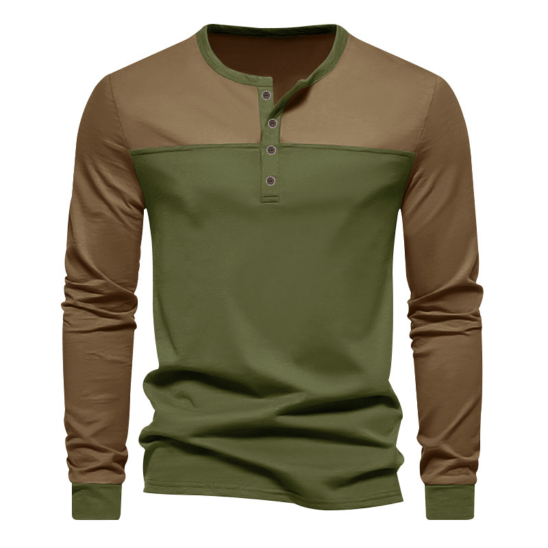 Transfronterizo de hombre nuevo Amazon tamaño europeo americano retro colorado Henry cuello camiseta de manga larga camiseta de hombre