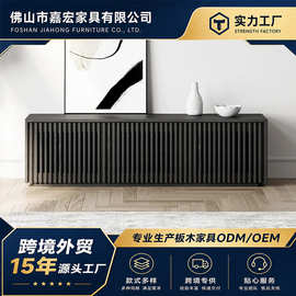 轻奢简约条纹设计黑色电视柜客厅现代简约小户型复古落地式电视柜
