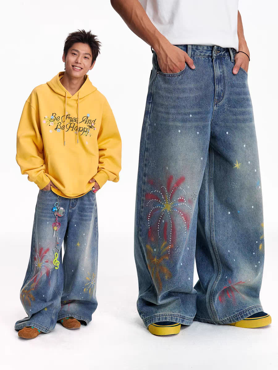 Men's Stylish Simple Harajuku Style Trendy Fashionable Versatile Jeans Denim Clothing_viptrois.com