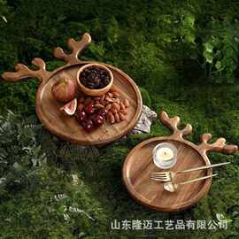 创意相思木托盘下午茶水果点心盘圣诞麋鹿茶水托盘木质糕点干果盘