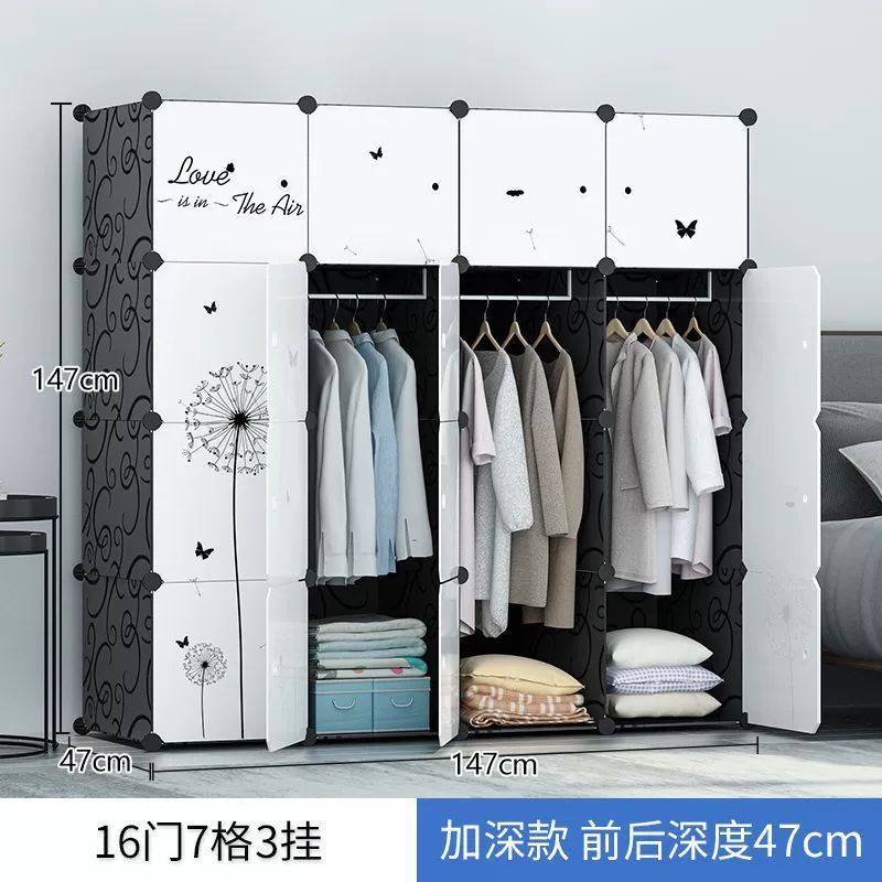 Modular Wardrobe, foldable plastic-cloth panels, multiple door configurations, assembly storage