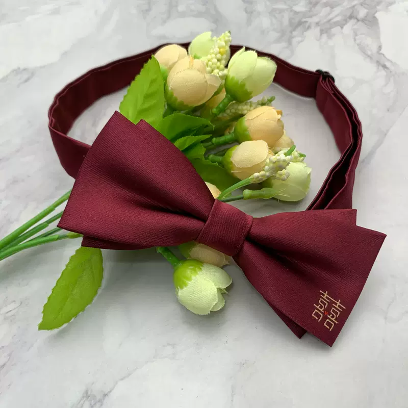 结婚新郎领结 酒红色喜庆刺绣囍字蝴蝶结方巾套装 BOWTIE厂家批发