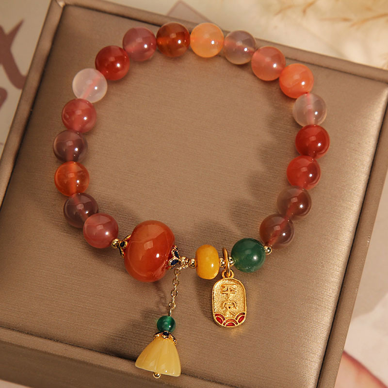 Pulsera de ágata de Jade de oro natural de las mujeres de lujo retro estilo étnico pulsera de loto pulsera de regalo para novias de Estudiante image 4