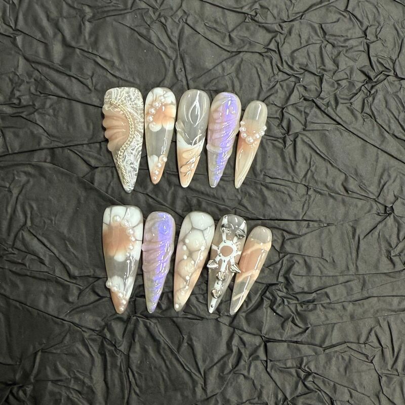European and American Cross-Border Hand-Painted Aurora Shell Sexy Nail Patches High-End European and American Almond Nail Painting Manicure Wholesale