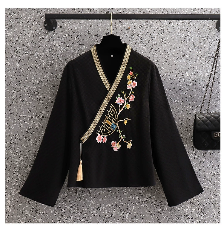 Demi-season velvet retro cheongsam, trousers for work, with embroidery, Chinese style