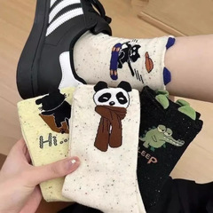 新款狗狗袜子女ins春夏百搭可爱AB中筒袜日系高颜值卡通竖纹长袜