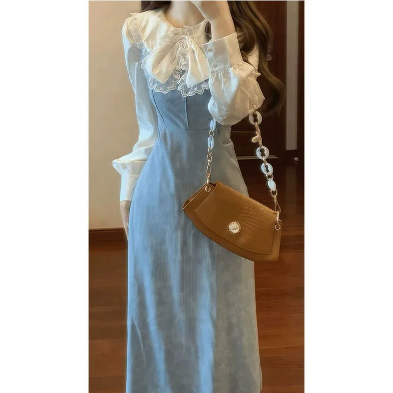 2025 ранняя весна новый французский стиль нежный бант высококлассный маленький аромат стиль утягивающий талию платье-костюм