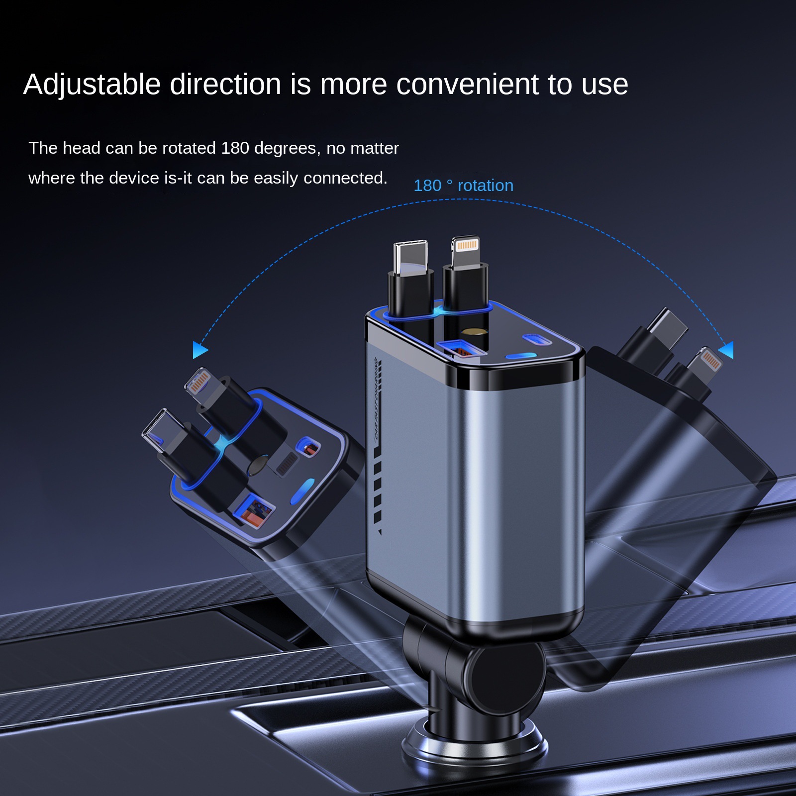 4-in-1 Car Fast Charging Charger with 80cm Cable Multifunctional Car Power Adapter