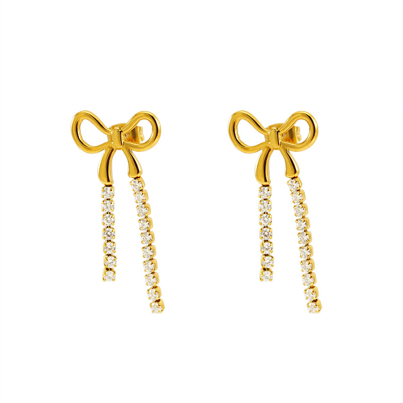 Pendientes de borla con lazo largo de acero inoxidable europeo y americano estilo INS Pendientes de diamantes de tendencia de personalidad dorada femenina al por mayor