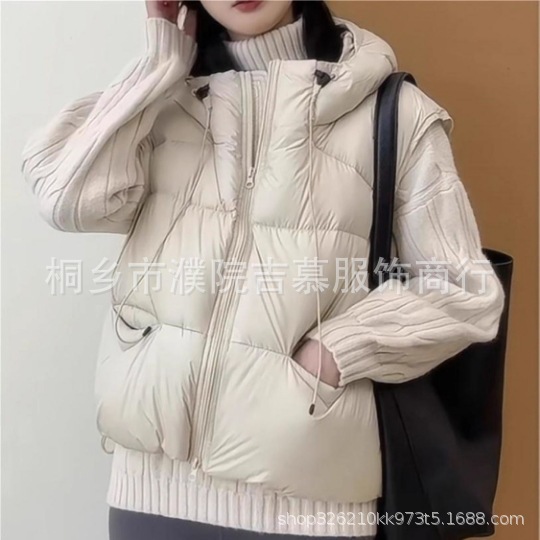 Cross-Border New down Jacket Soft Puff Fluffy Warm Hooded Vest Women's Short Loose Thickened Vest Vest