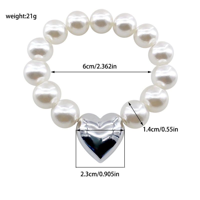 24g Weight Stretch Adjustable Clasp Closure Type Bracelets Classification Imitation Pearl, Plastic Chain Material Elegant Heart Shape Imitation Pearl Plastic Beaded Chain Stretch Adjustable Beaded Bracelets Wholesale