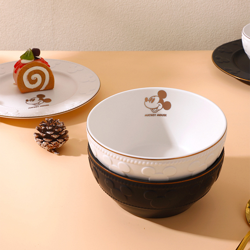 Disney/Disney Luxury Embossed Bowl, Plate, and Cup Set with High Aesthetic Value, Household Ceramic Bowl Set Disney/Disney Luxury Embossed Bowl, Plate, and Cup Set with High Aesthetic Value, Household Ceramic Bowl Set