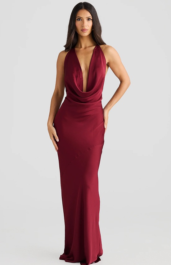 Women's Sleeveless Halter Neck Long Dress Solid Color Satin Slim Fit Sexy Fashion_ecoleips.com