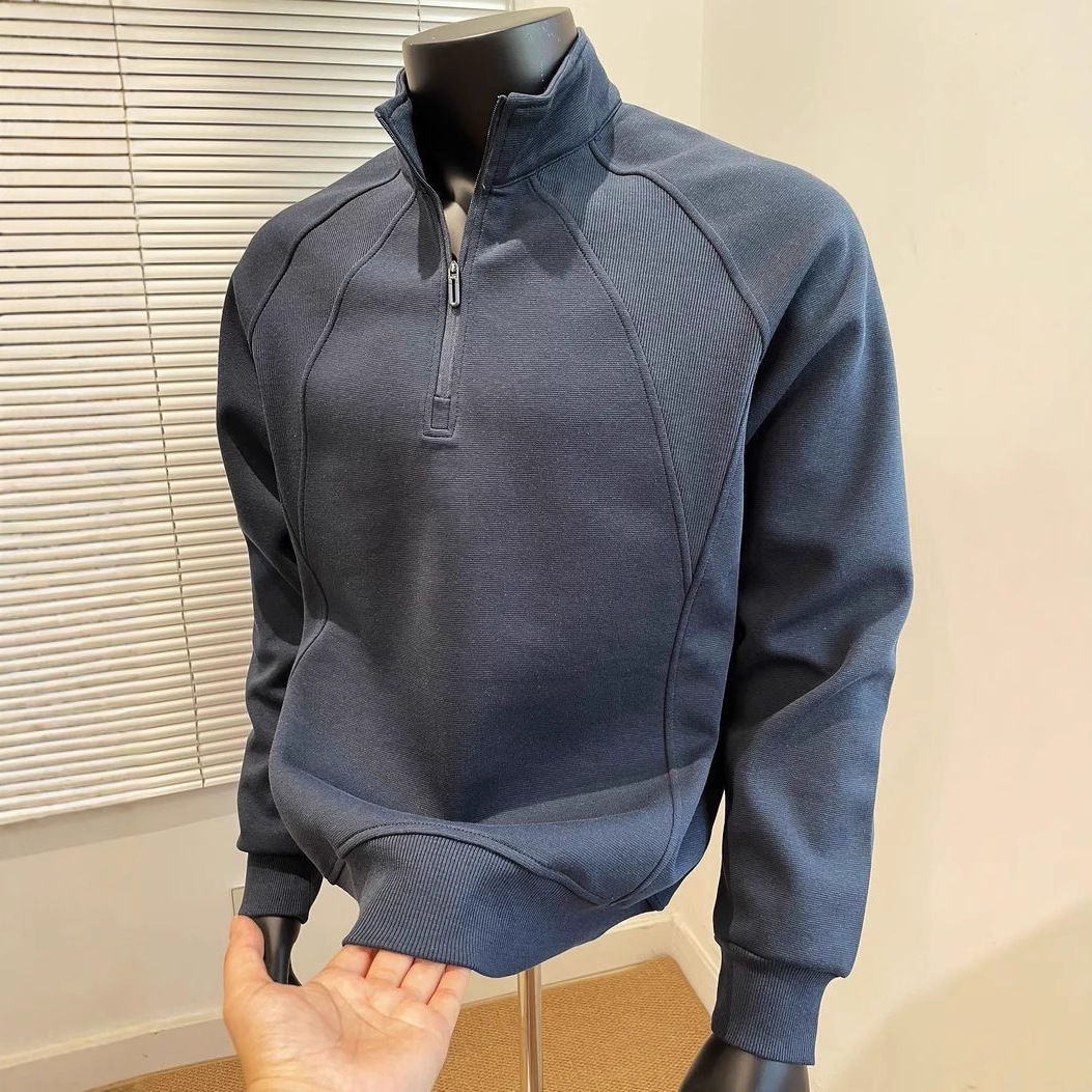 Men's Clothing Patchwork Pullover Sweatshirt Loose Fit Versatile Stand Collar Thermal Cotton Blends T-Shirt_voghion.com