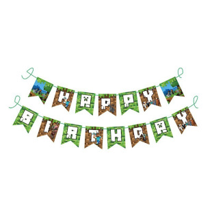 My World Happy Birthday Banner Pixel Wars Theme Birthday Party Pull Flag My World Game